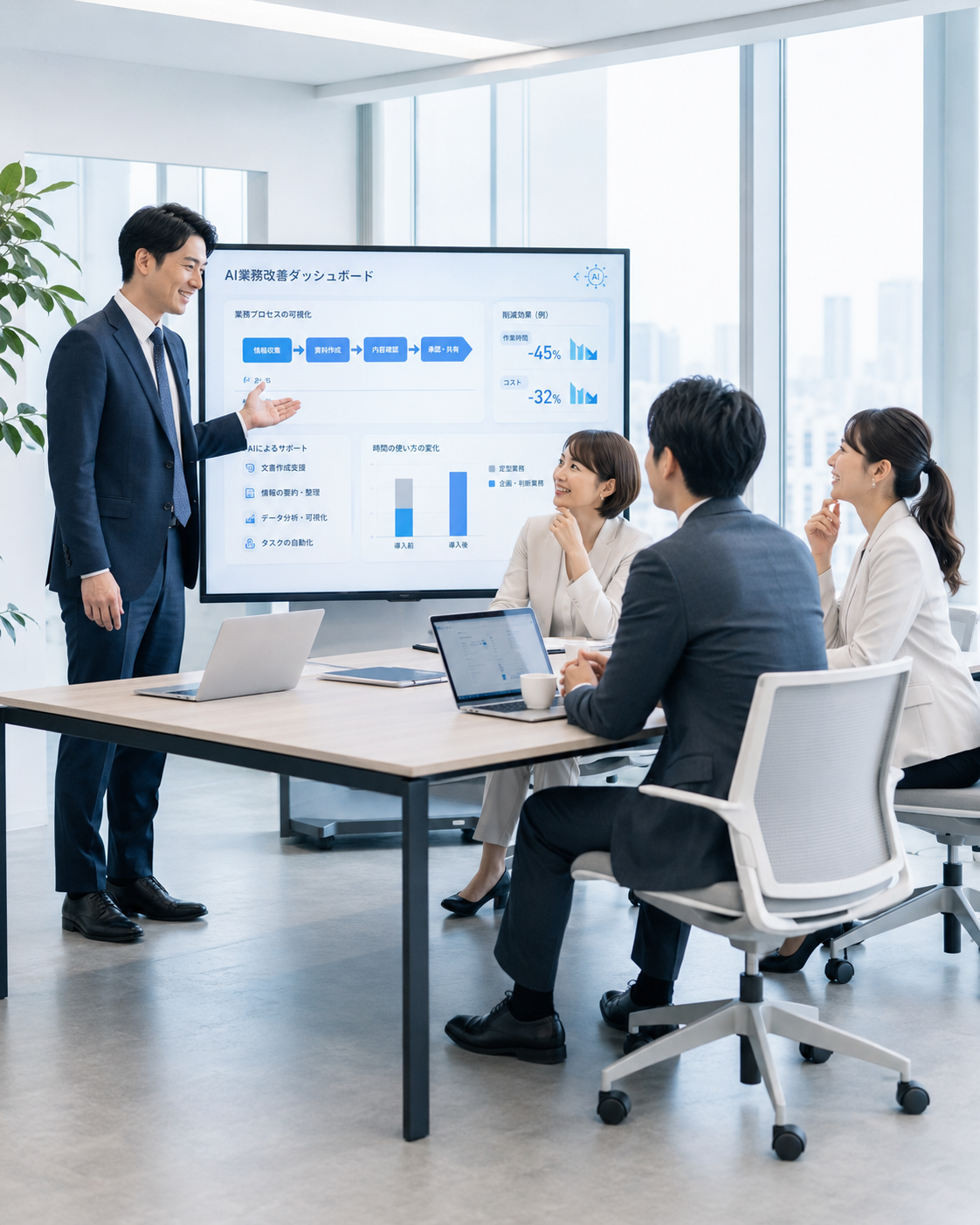 AIによる業務改善を話し合うビジネスチーム
